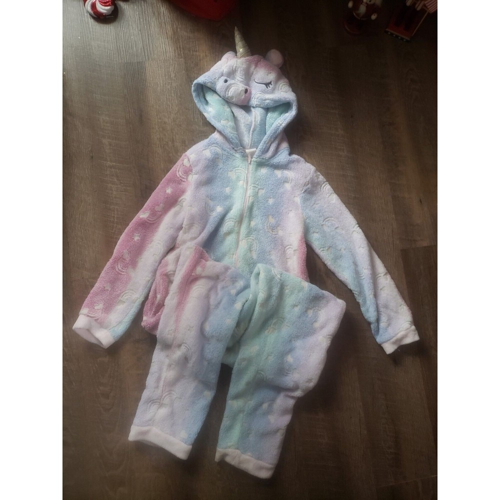 Womens M (8-10) Rainbow Unicorn 1 Piece Pjs